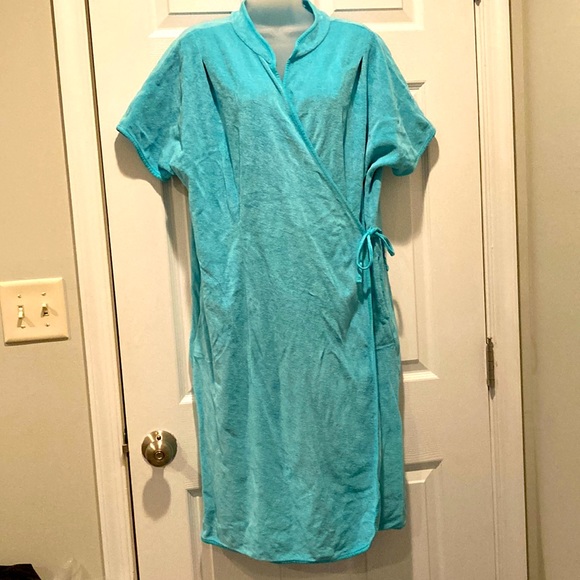 Cuddledown Everyday Pima Wrap Robe, blue, Sz L - Picture 1 of 5